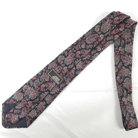 John Henry Black Paisley Silk Mens Tie 57.5" x 3.5" Made in the USA - Picture 2 of 6